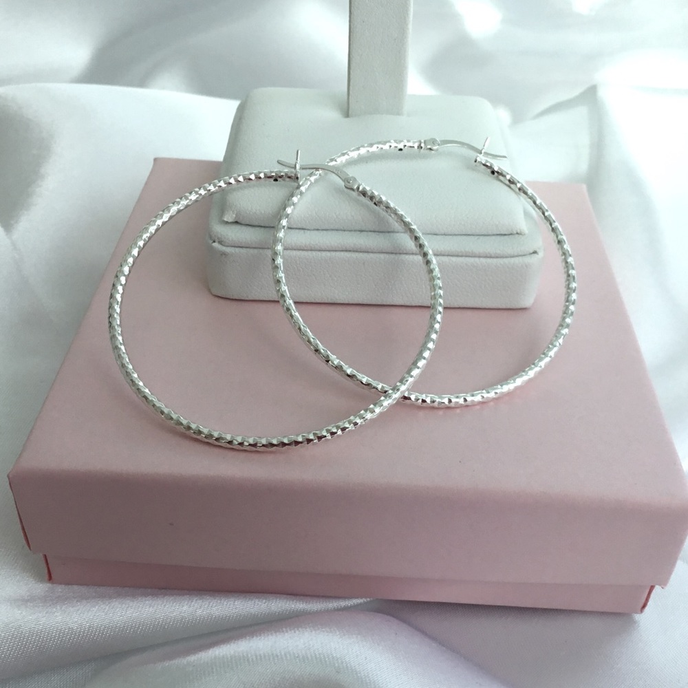 Sterling 50mm Twisted Tube Hoop Earrings - Picture 10 of 13